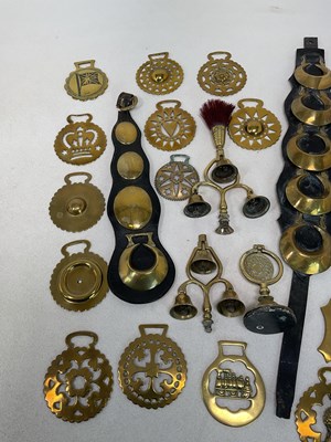 Lot 27 - Victorian horsebrasses, including two leather...