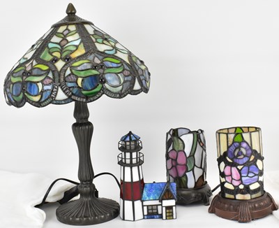 Lot 119 - Four Tiffany-style desk lights, comprising one...