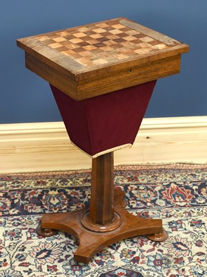 Lot 2768 - A Victorian inlaid rosewood games/sewing table,...