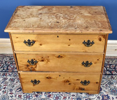 Lot 2822 - A Victorian pine chest of three long drawers,...