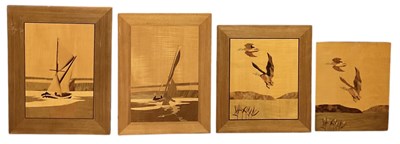 Lot 281 - A group of four modern marquetry inlaid wall...