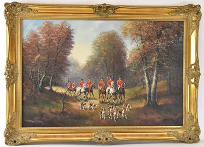 Lot 227 - A modern oil on canvas, hunting scene...