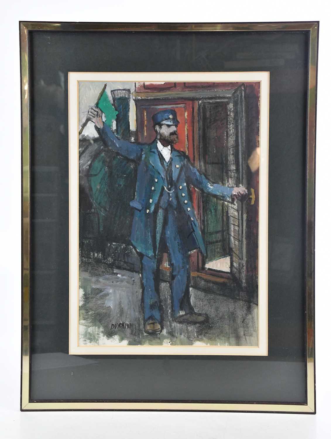 Lot 531 - TOM DURKIN (1928-1990): oil, train conductor,...