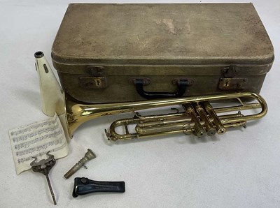 Lot 157 - BESSON; a cased brass B flat trumpet, serial...