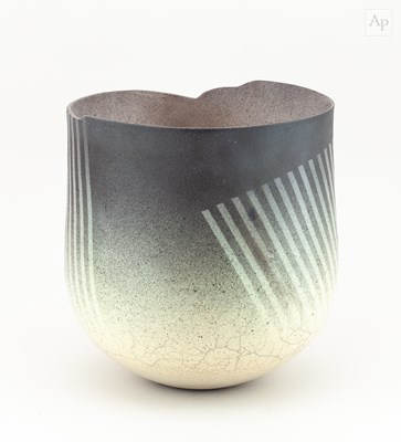 Lot 154 - DAVID ROBERTS (born 1947); a deep raku vessel...