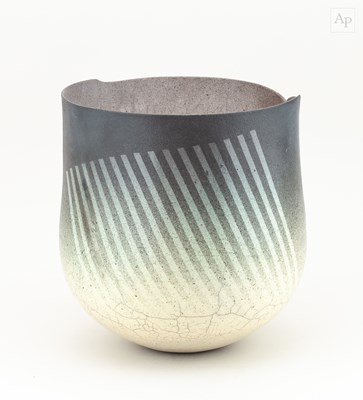 Lot 154 - DAVID ROBERTS (born 1947); a deep raku vessel...