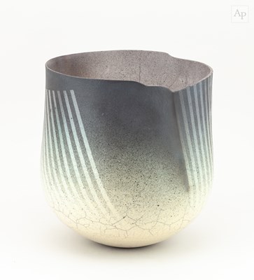 Lot 154 - DAVID ROBERTS (born 1947); a deep raku vessel...