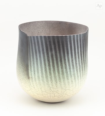 Lot 154 - DAVID ROBERTS (born 1947); a deep raku vessel...