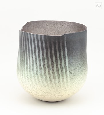 Lot 154 - DAVID ROBERTS (born 1947); a deep raku vessel...