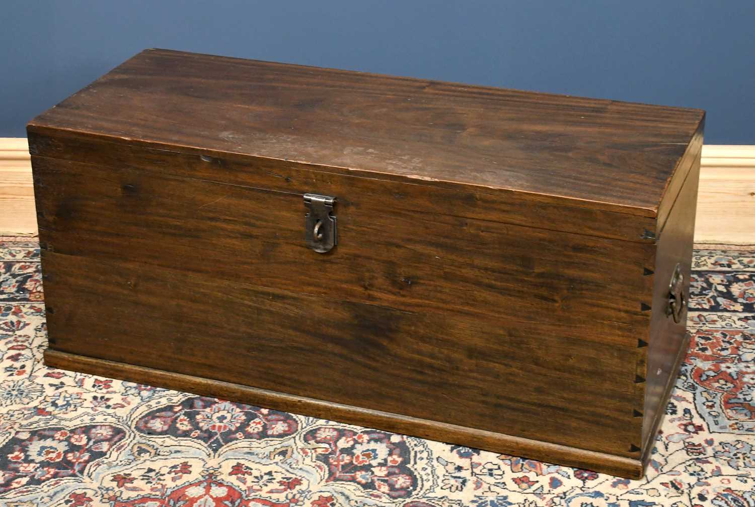 Lot 2826 - A 19th century teak blanket box with hinged...