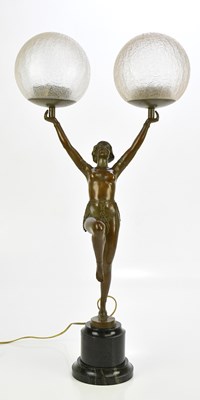 Lot 335 - An Art Deco bronzed spelter table lamp,...