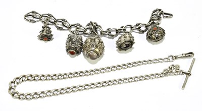Lot 1277 - An 800 grade silver bracelet set with five...