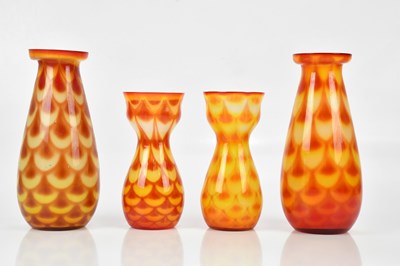 Lot 292 - ELME; four Scandinavian 'Peacock' glass vases...