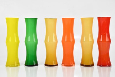 Lot 303 - Six Japanese art glass vases, circa 1970,...