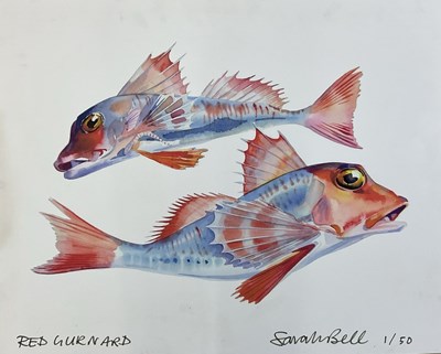 Lot 467 - SARAH BELL; a print, 'Red Gurnard', signed and...