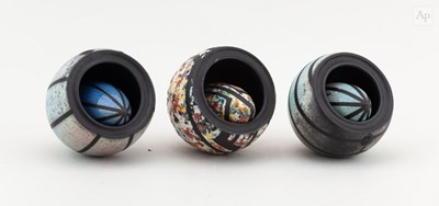 Lot 214 - ERIC MOSS (born 1959); a trio of raku seed...