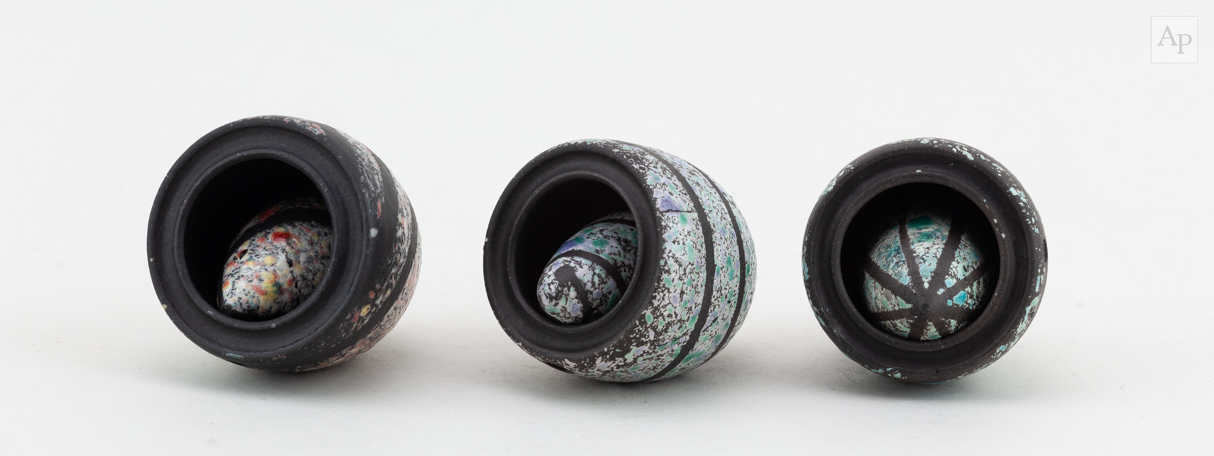 Lot 213 - ERIC MOSS (born 1959); a trio of raku mini
