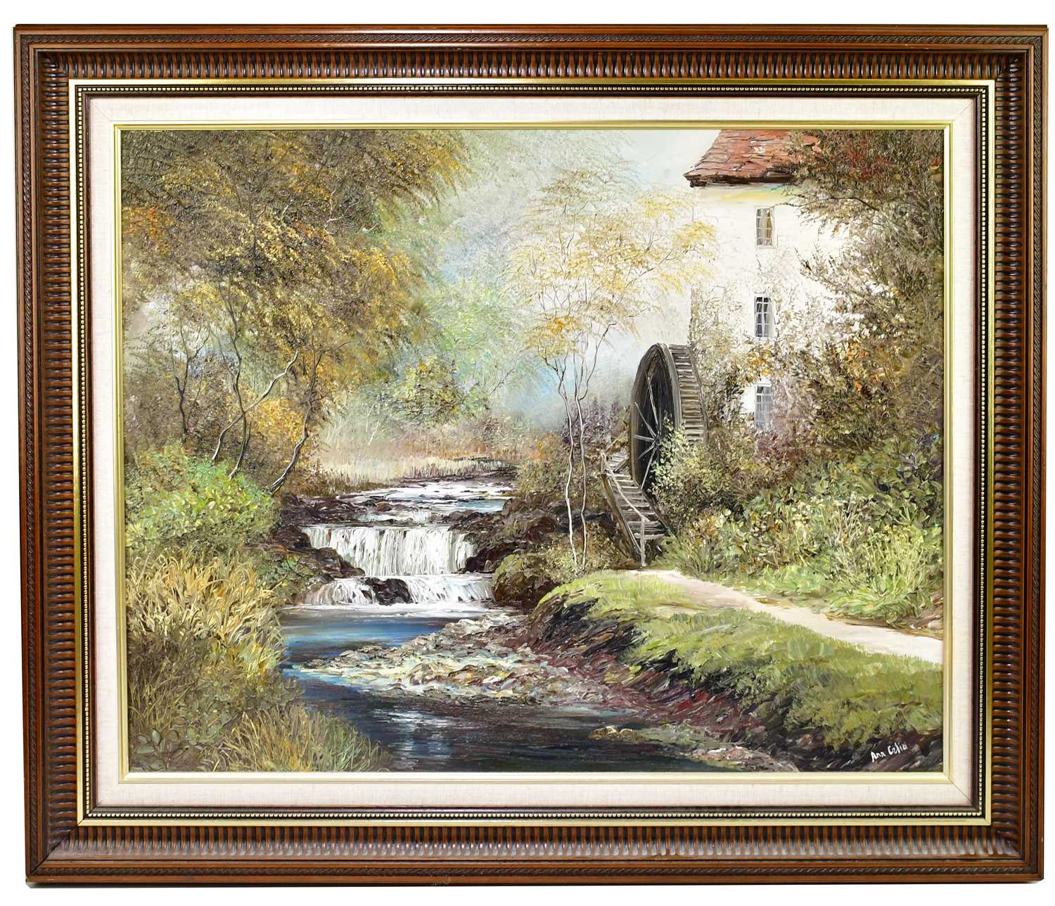 Lot 767 - ANN CELIA FREEMAN; oil on board, waterwheel...