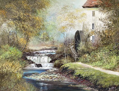 Lot 767 - ANN CELIA FREEMAN; oil on board, waterwheel...