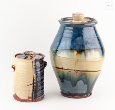 Lot 598 - RUSSELL KINGSTON; an angular slipware jar and...