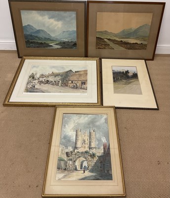 Lot 490 - Five pictures includes prints, water colours,...