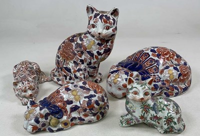 Lot 306 - IMARI, a collection of five Imari cats,...