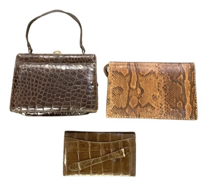 Lot 472 - An alligator skin lady's handbag, 27 x 17cm, a...