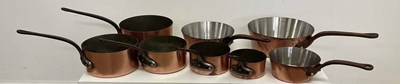 Lot 222 - Two sets of graduated copper pans, one set of...