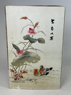 Lot 385 - A Japanese silk embroidery depicting flowers...