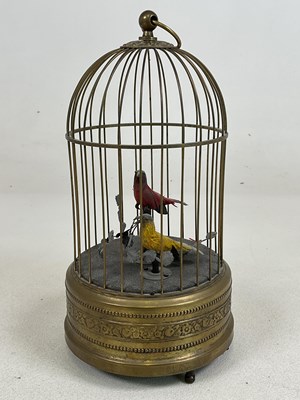 Lot 1 - A 20th century brass bird cage automaton with...