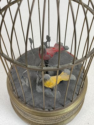 Lot 1 - A 20th century brass bird cage automaton with...