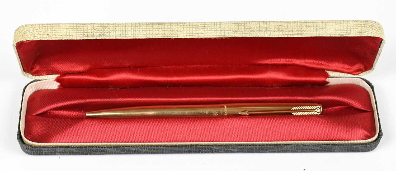 Lot 107 - PARKER; a gold plated 61-65 ballpoint pen, in...