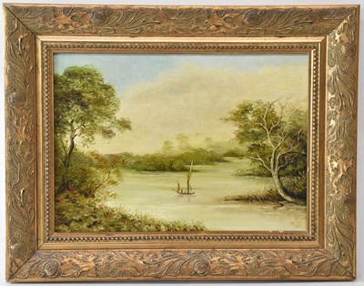 Lot 169 - UNATTRIBUTED; oil on canvas, rural river scene...