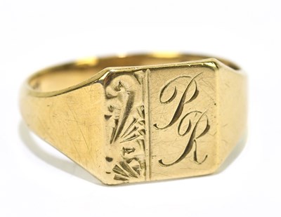 Lot 1207 - A 9ct yellow gold signet ring with engraved...