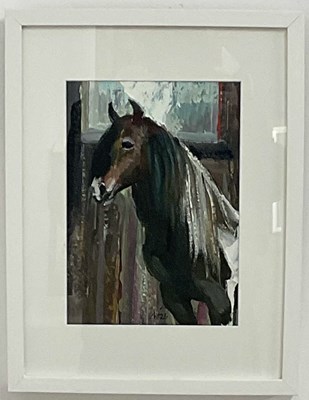 Lot 495 - ALEX WILLIAMS; oil on board, 'Shire Colt',...