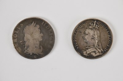 Lot 1551 - Two silver crowns comprising a Charles II 1662...