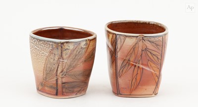 Lot 56 - CATHI JEFFERSON; a near pair of salt glazed...