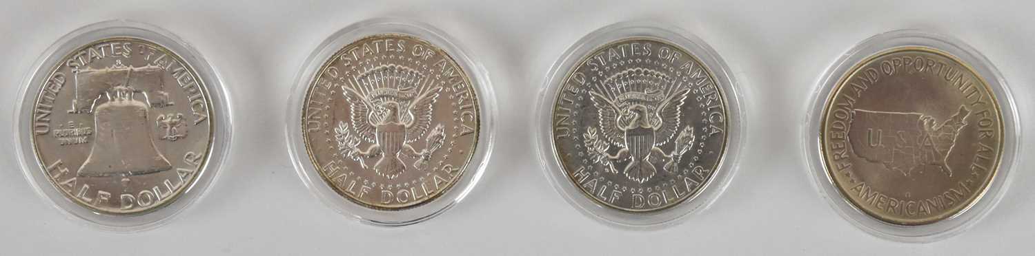 Lot 1485 - Four silver half dollar coins comprising 1953...