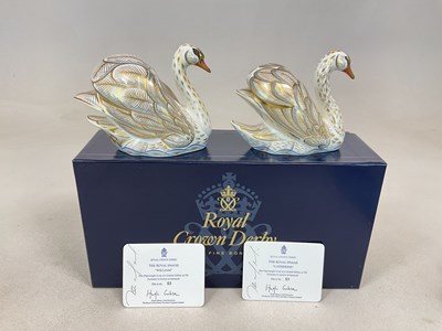 Lot 249 - ROYAL CROWN DERBY; a pair of Royal Swan...