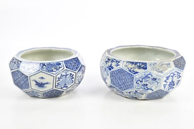 Lot 576 - Two Japanese blue and white porcelain fish...