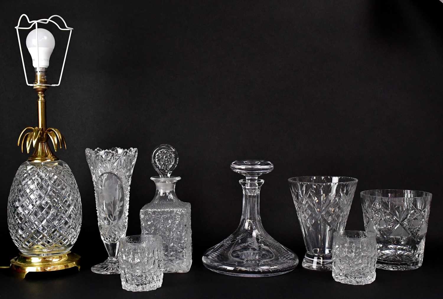 Lot 304 - A Whitefriars-style decanter, a cut glass...
