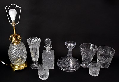 Lot 304 - A Whitefriars-style decanter, a cut glass...