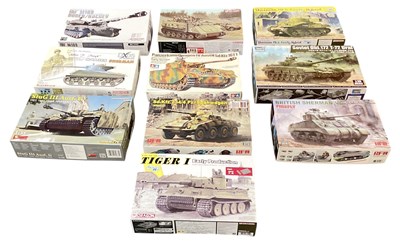 Lot 491 - A collection of ten assorted scale tank models...