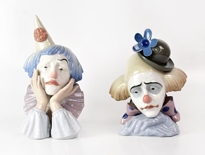Lot 201 - LLADRÓ; two large busts of sad clowns,...