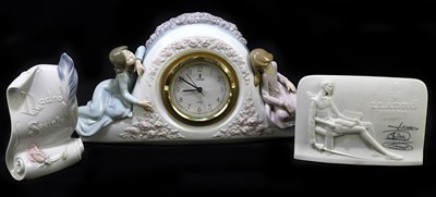 Lot 500 - LLADRO; a figural mantel time piece, no 5776,...