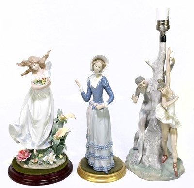 Lot 506 - LLADRO; figure groups and a lamp, the lamp...