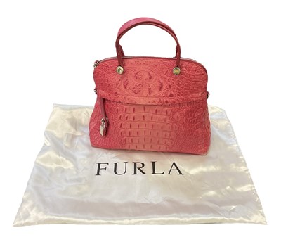 Lot 450 - FURLA; a pink alligator skin lady's handbag,...