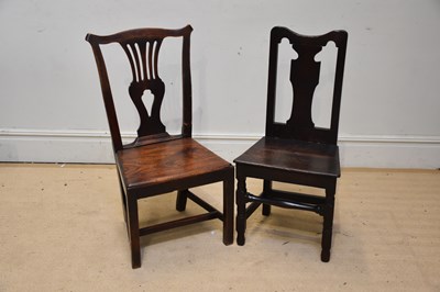 Lot 1059 - An antique oak hall chair with solid seat and...