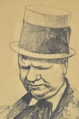 Lot 259 - HAROLD WOOD; a charcoal drawing of a elderly...