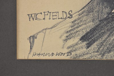 Lot 259 - HAROLD WOOD; a charcoal drawing of a elderly...